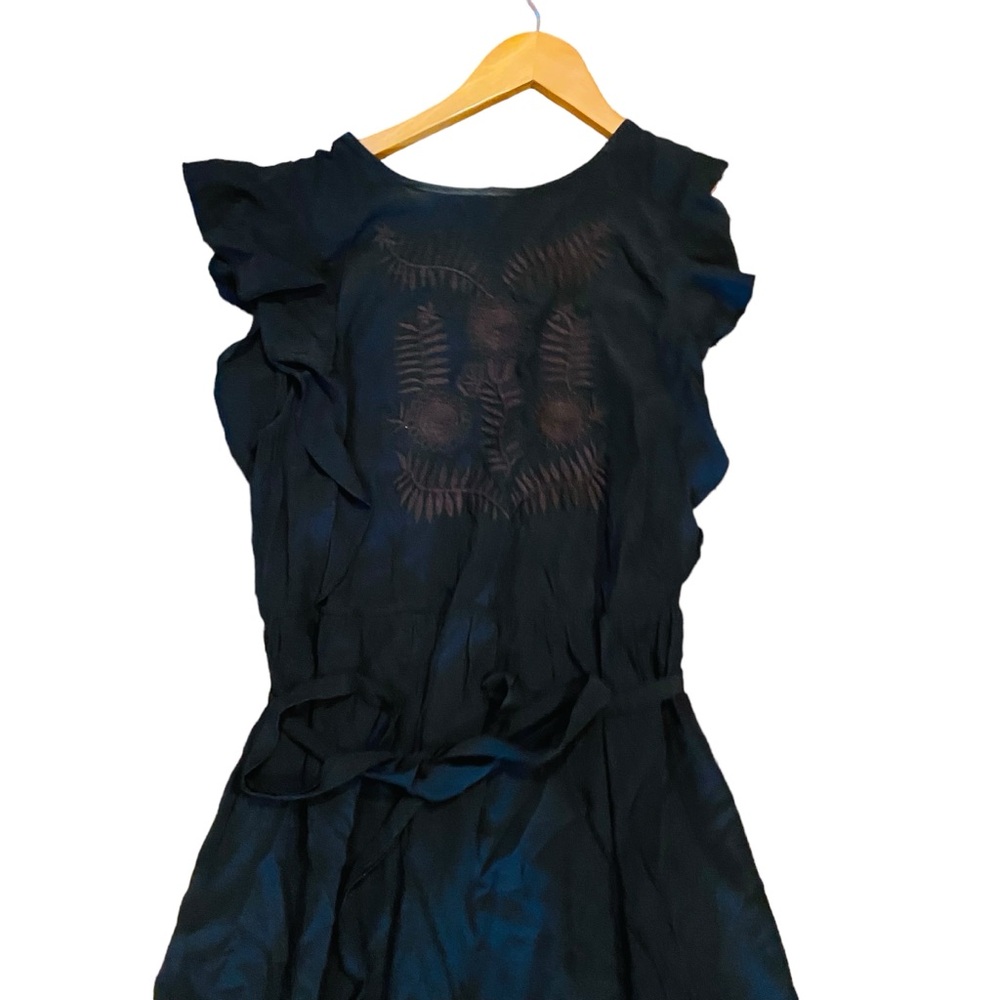WHO WHAT WEAR Black Ruffle Bohemian Prairie Midi Dress Ruffle Sleeves - Picture 2 of 7